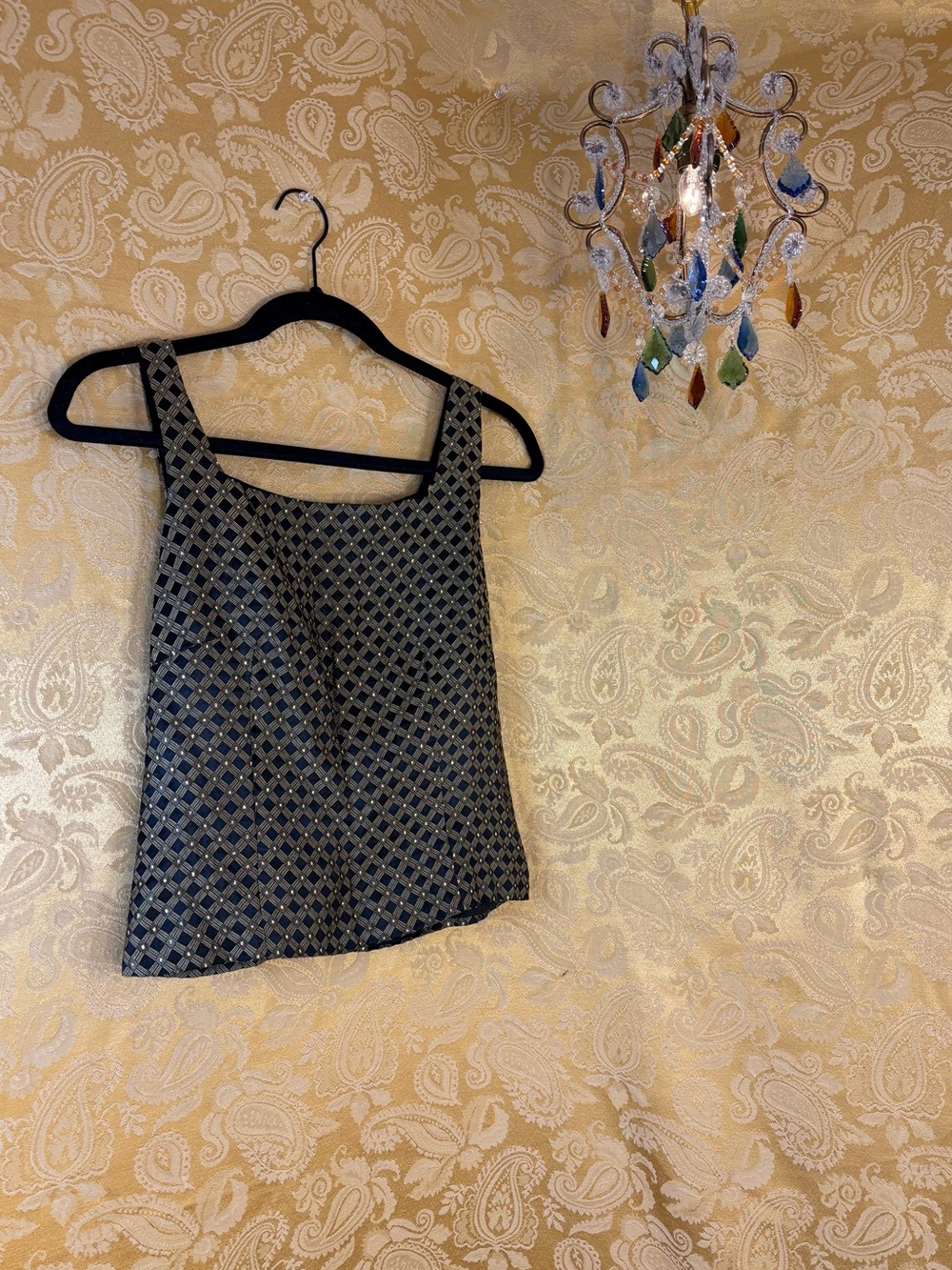 ✨Vintage 90s Boho Black & Gold Diamond Corset Top✨